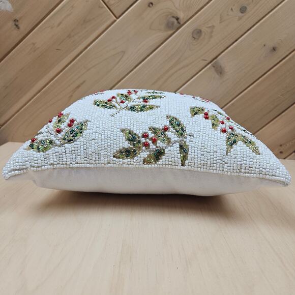 Glitz + Glimmer Beaded Holiday Pillow 12" x 12" Christmas Holly Berry Holiday - Picture 3 of 10